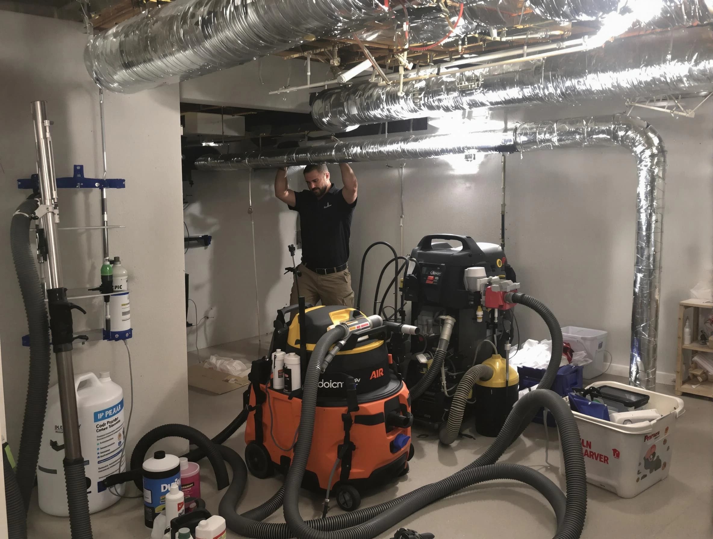 Surprise Air Duct Cleaning specialist performing professional mold removal from air ducts using safety equipment in Surprise