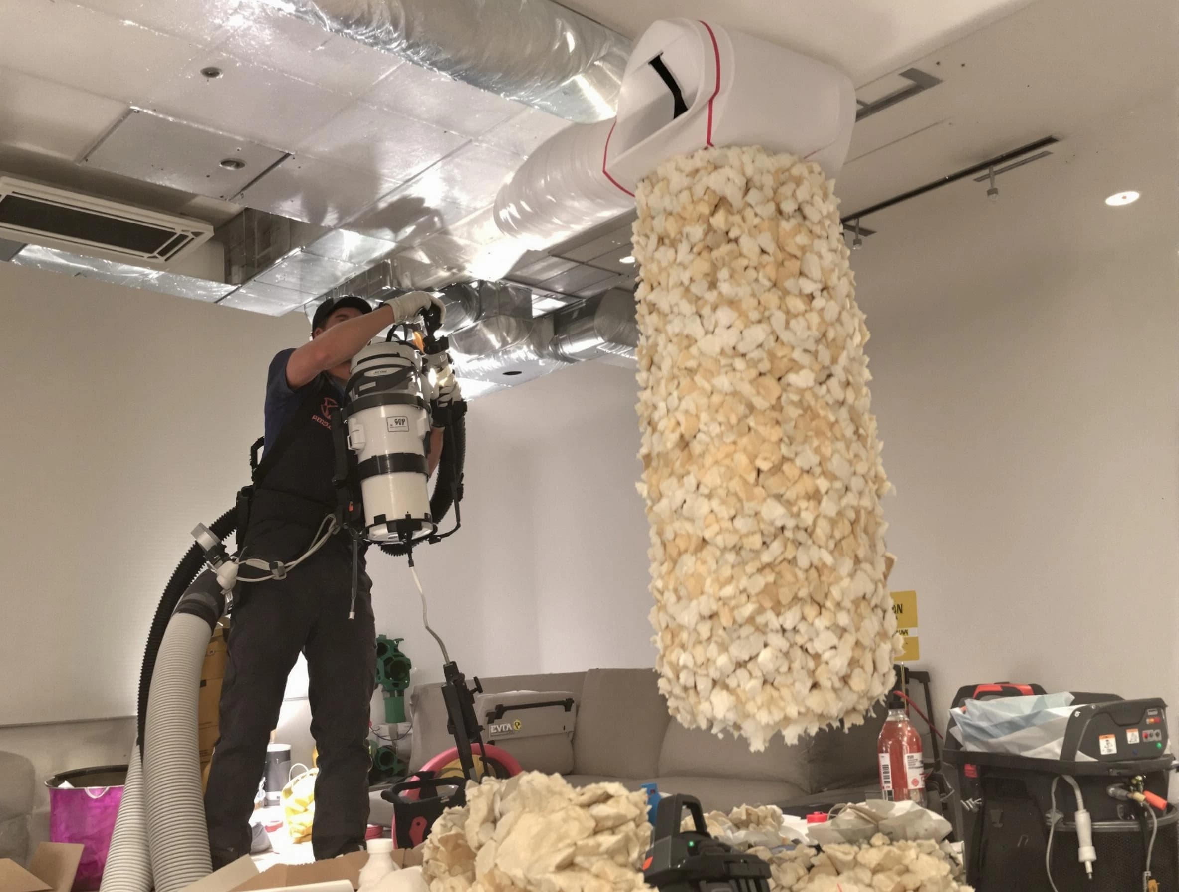 Surprise Air Duct Cleaning technician performing precision vacuum insulation removal in a residential property in Surprise